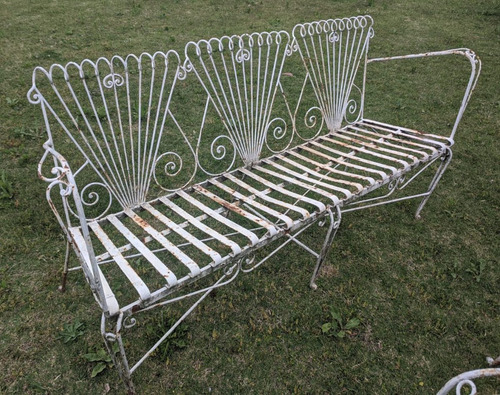 Juego De Jardín De Hierro Antiguo. Mesa + Sillones - Patio (Usado)