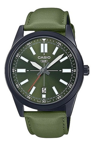 Relógio masculino de couro verde Casio MTP-VD02BL-3e