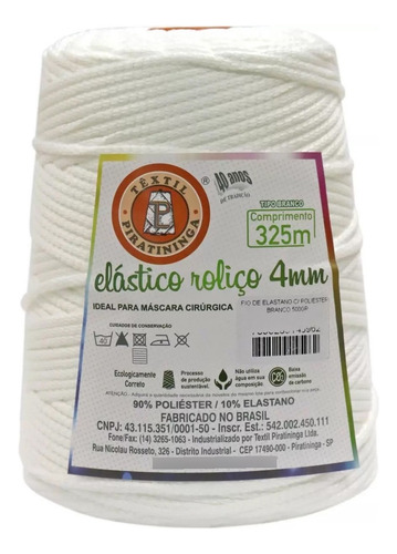 Elástico Cordão Piratininga Branco 325m Branco De 4mm