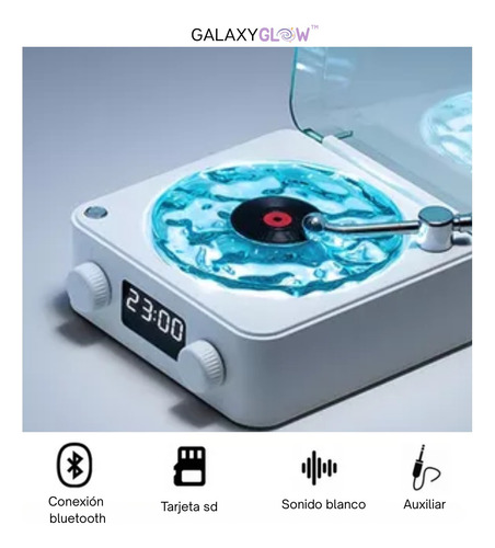 Parlante Proyector Tocadiscos Wavesglow Galaxyglow Carga Usb Blanco Con Celeste