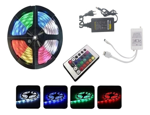 Fita Led Colorida 5mts 16 Cores Com Adaptador 5a  E Controle