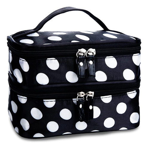 ~? Ouo Cosmetic Bag Makeup Case Double Layer Dot Pattern Por