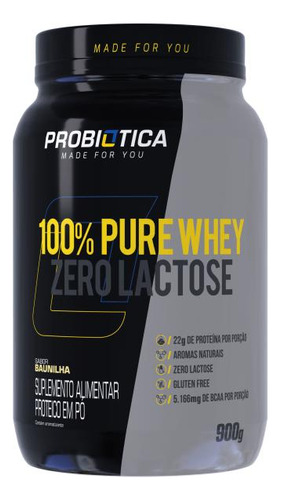 Suplemento Em Pó Probiótica Sem Lactose 100% Pure Whey Protein Sabor Baunilha Em Pote De 900g