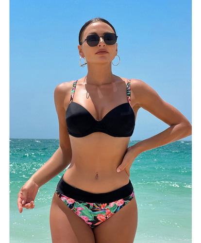 2024 Bikini Push Up Con Aros Divididos Y Estampado De Bikini