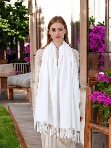Pashmina, Bufanda Accesorio Versátil Pareo Blanco Liso Unitalla