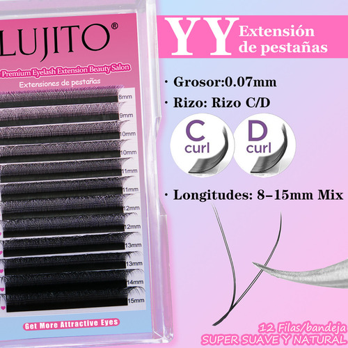 LUJITO YY-MP Blister 0.07mm Extensiones de Pestañas Mink Salón de Belleza Curvatura C/d