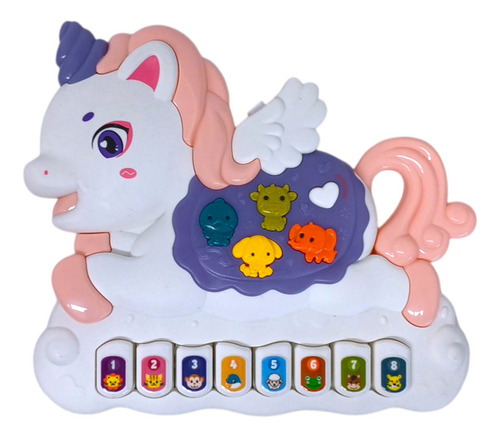 Piano Interactivo Didáctico Animales Con Luz Y Sonidos Color Unicornio Rosa