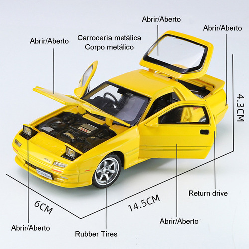 Carro Diminuto Do Metal De Mazda Rx7 Fc Com Luzes E Som 1/32