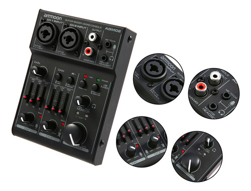 Mesa De Mezclas Para Tarjetas De Sonido Ammoon Agm02 Mini 2