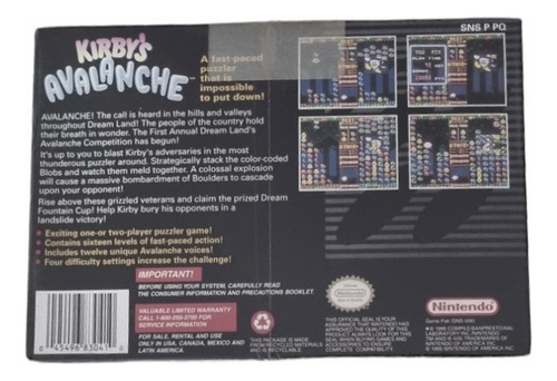 Kirbys Avalanche Game Original Snes Nintendo Lacrado Coleção
