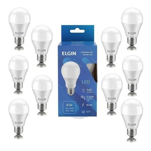 Kit 10 Lâmpadas Bulbo Led 6w 6500k Branca Fria Econômica