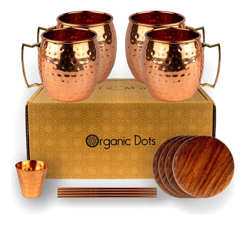 Organic Dots Moscow Mule - Juego De Tazas De Cobre  4 Autnti