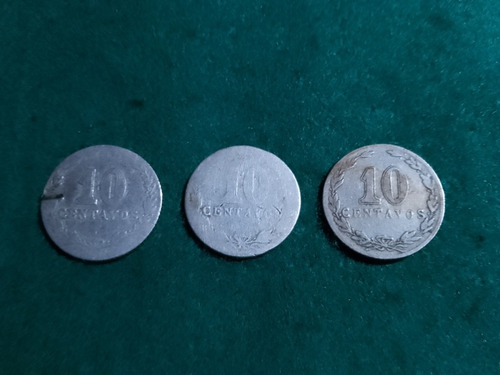 3 Monedas Antiguas Argentinas De 10 Centavos 