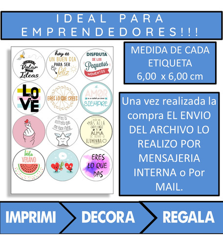 Imagen 2 de 4 de Kit Imprimible 03 Frases Color Stikers Tag Topper Emprender