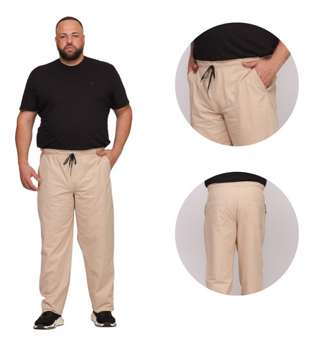 Imagem 2 de 5 de Calça Plus Size Masculina Sarja Modelagem Confortável Bolsos