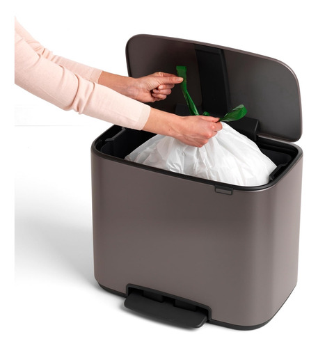 Cubo De Basura Con Pedal 36 Litros Platino Reciclaje Bolsas