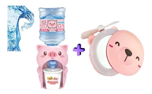 Dispensador De Agua Kawaii Puerquito+ Ventilador 3n1 De Oso