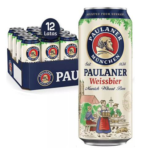 Cerveja Alemã Paulaner Weissbier Lata 500ml (12 Latas)