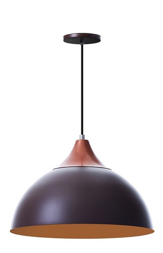 Lustre Pendente Meia Lua 30cm C/ Chapéu Alumínio Decorações Estrutura Marrom Com Topo Cobre