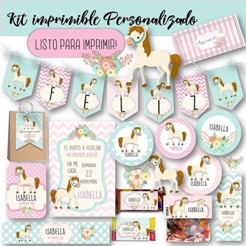 Kit Imprimible Caballo #3 Personalizado Candy Bar Caballitos