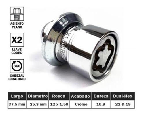 Imagen 2 de 7 de Tuercas Seguridad Antirrobo Honda Hrv Cabeza Giratoria