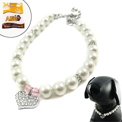 Collar De Perlas Alfie Pet Pinky Crystal Heart Para Perros Y