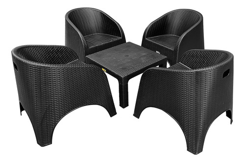 Set Mesa Ratona + 4 Sillones Plásticos Simil Ratan Jardin Ct