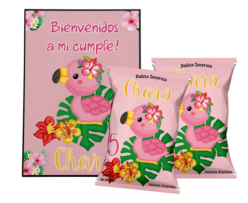 Combo Cotillon Infantil Personalizado Flamenco Flamingo Baby