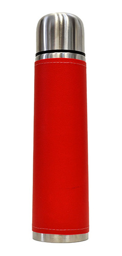 Termo Acero Inoxidable 1 Litro Forrado En Cuero Liso Rojo