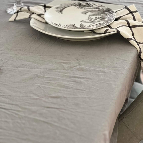 Mantel Isahome Tusor Premium Rectangular 370x220 Cm Algodón Color Gris Liso