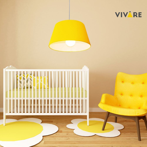 Lustre Pendente Cone Vivare Md-4039 Cúpula Tecido 21/40x30cm Estrutura Amarelo 127/220V