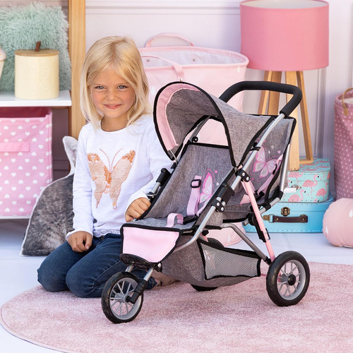 Bayer Design Dolls Twin 3 Ruedas Jogger, Gris, Rosa