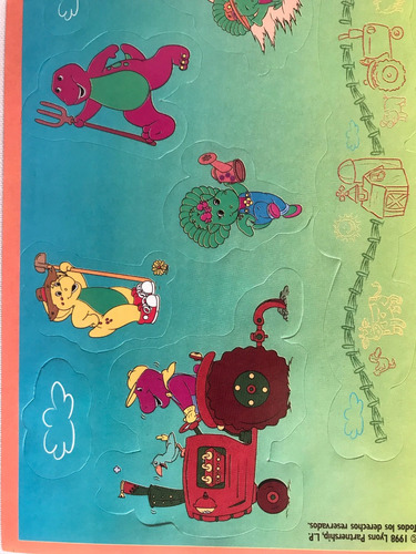 2 Planillas De Stickers De Barney El Dinosaurio Calcomanias (Usado)