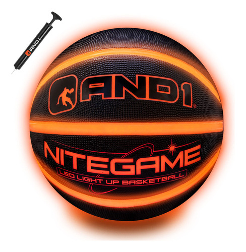 And1 Nitegame - Baloncesto Con Luz Led, Activado Por Impact. Color Negro/Naranja
