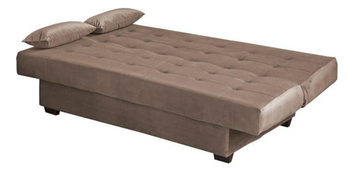 Sofá Cama Casal 3 Lugares Laila - Veludo Marrom Claro