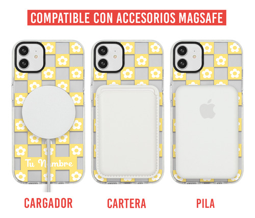 Funda Para iPhone Magsafe Para Mujer Nombre Flores Cuadros