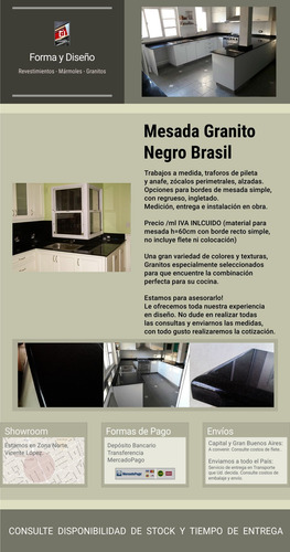 Mesada Granito Negro Brasil, Cocina - Forma Y Diseño