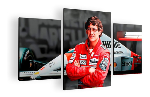 Cuadro Mural Tres Piezas Ayrton Senna 100x60 Cm Mdf