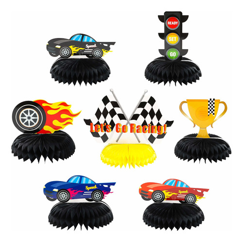 Beyumi 7pcs Race Car Honeycomb Centerpieces Decorations, Let
