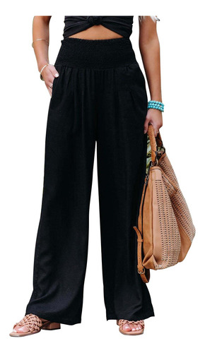 Pantalon Anchos Casual Pierna Cintura Elástica Algodón Lino
