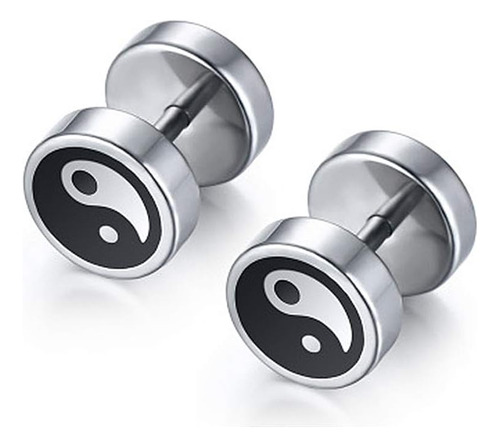 16g Yinyang Disco Negro Pendientes De Tuerca Redondos Para H