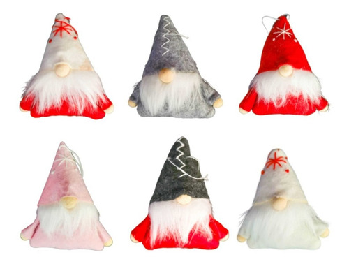 Imagen 1 de 4 de Pack Gnomos Colgantes Decorativos Navideños 8 Cm (6 Piezas)
