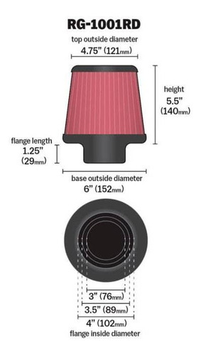 Filtro De Aire K & N Universal Conico De 3 ,3 1/2 Y 4 Corto