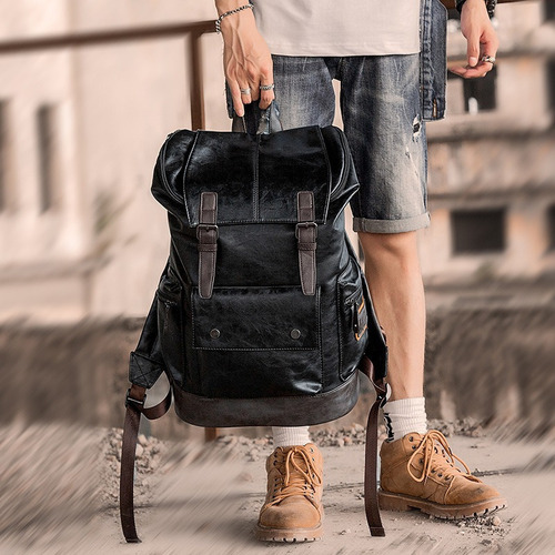 C Mochila De Viaje Multifunción De Piel Suave Para Hombre
