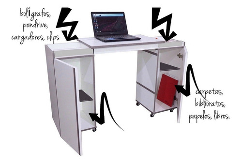 Mesa Auxiliar Extensible Con Puertas Y Ruedas 70cm Cerrada