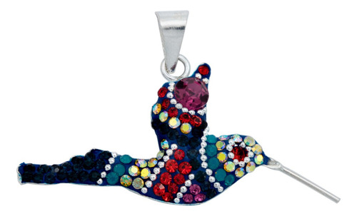 Colibri Dije Aretes Cadena Piedras Conjunto Chico Plata 925 Color Morado/Rojo