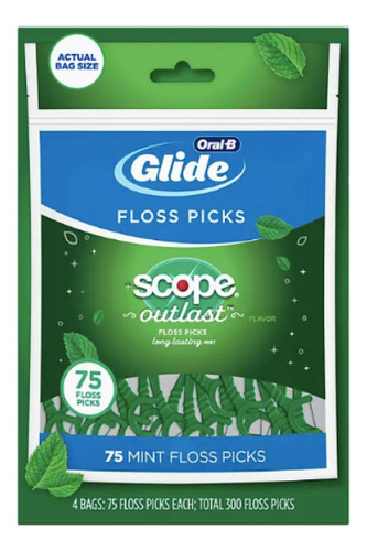 Oral-b Glide Floss Picks, Scope Outlast, 75 Ct., 4 Pk