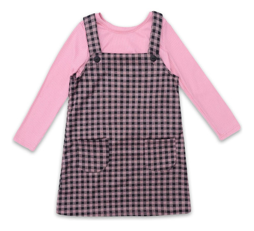 Vestido Para Niña Con Cuadros Manga Larga Casual 