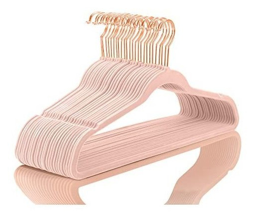 Perchas Premium Terciopelo X30u Rosado Blush/oro Rosa