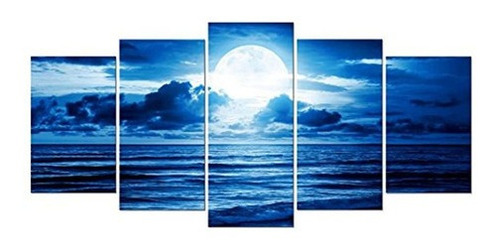 Pyradecor Nubes Azules Modernas 5 Paneles Luna Mar Playa Lie